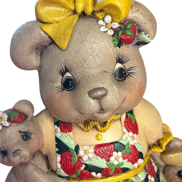 Adorable Hand Painted Bear Family Figurine with Strawberry Dress - Picture 5 of 6